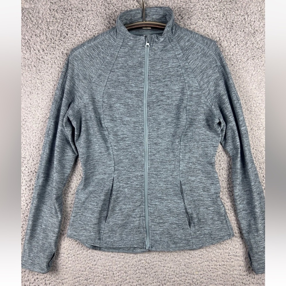 Yogalicious Lux Full Zip Athletic Jacket Sz Lg Green Stretch Thumbholes Run Yoga